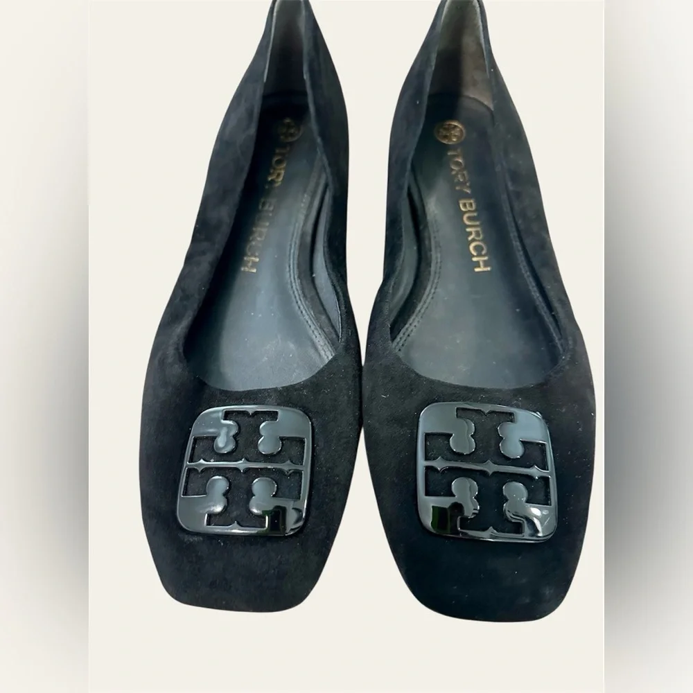 TORY BURCH WOMENS SUEDE GEORGIA BALLET FLAT IN PERFECT BLACK 9 M